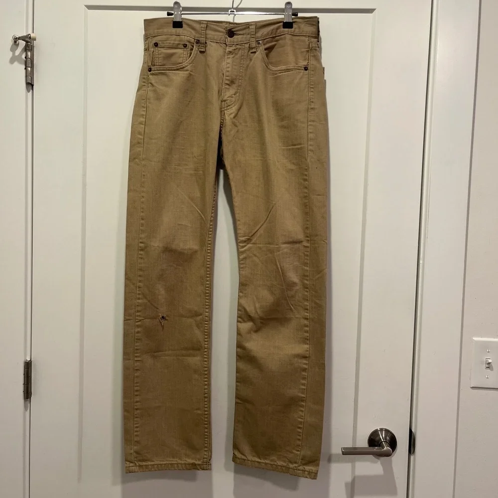 Levis 505 Regular Fit Straight Leg Khaki Tan Jeans Mens 30x32